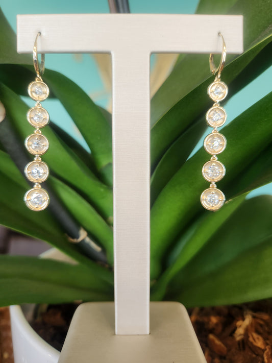 14 Karat Yellow Gold 5 Tier Old European Cut Diamond Earrings With Leverbacks - VAFJ