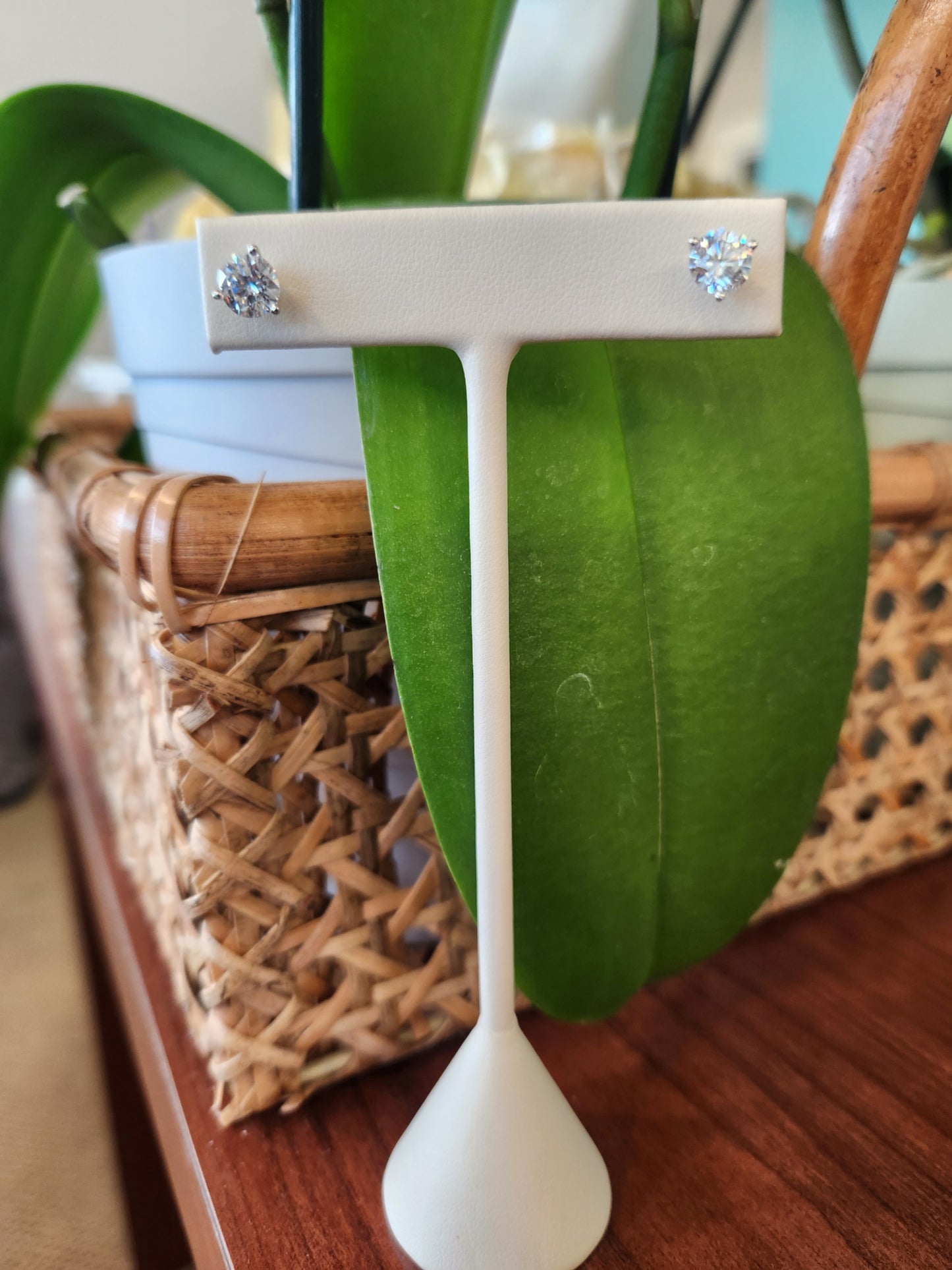 14 K White Gold 2.0 Carat Lab Grown Earrings; Round Brillant Studs ; D