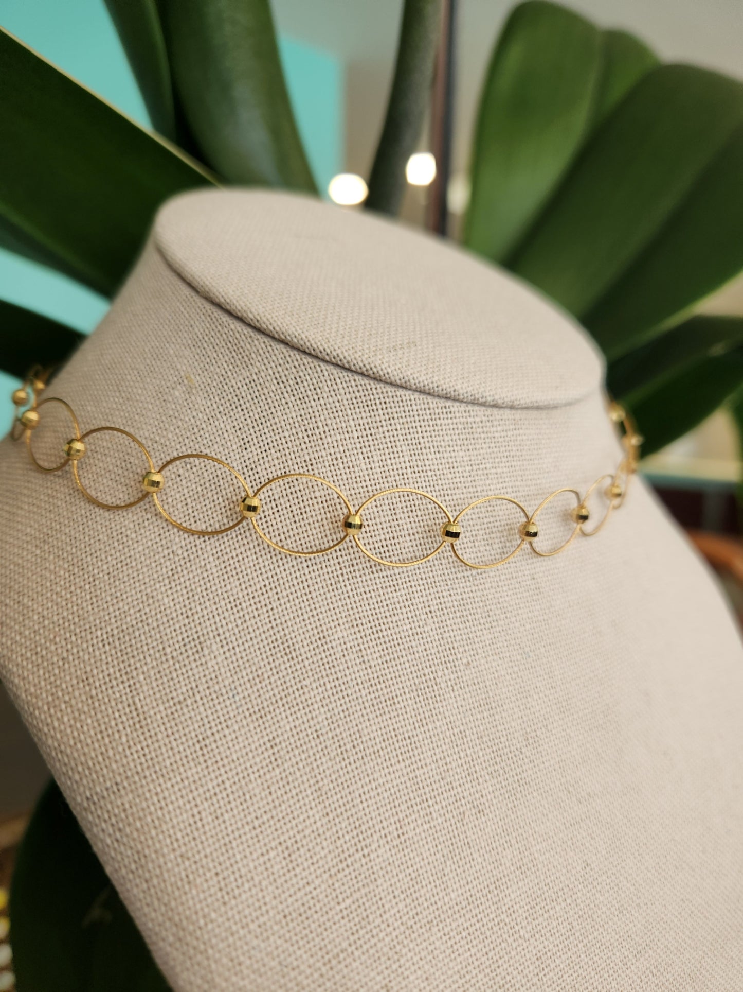 14K Wire and Bead Fancy Adjustable Choker Necklace