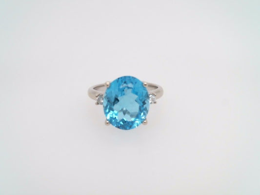 14 Karat White Gold Swiss Blue Topaz & Diamond Ring