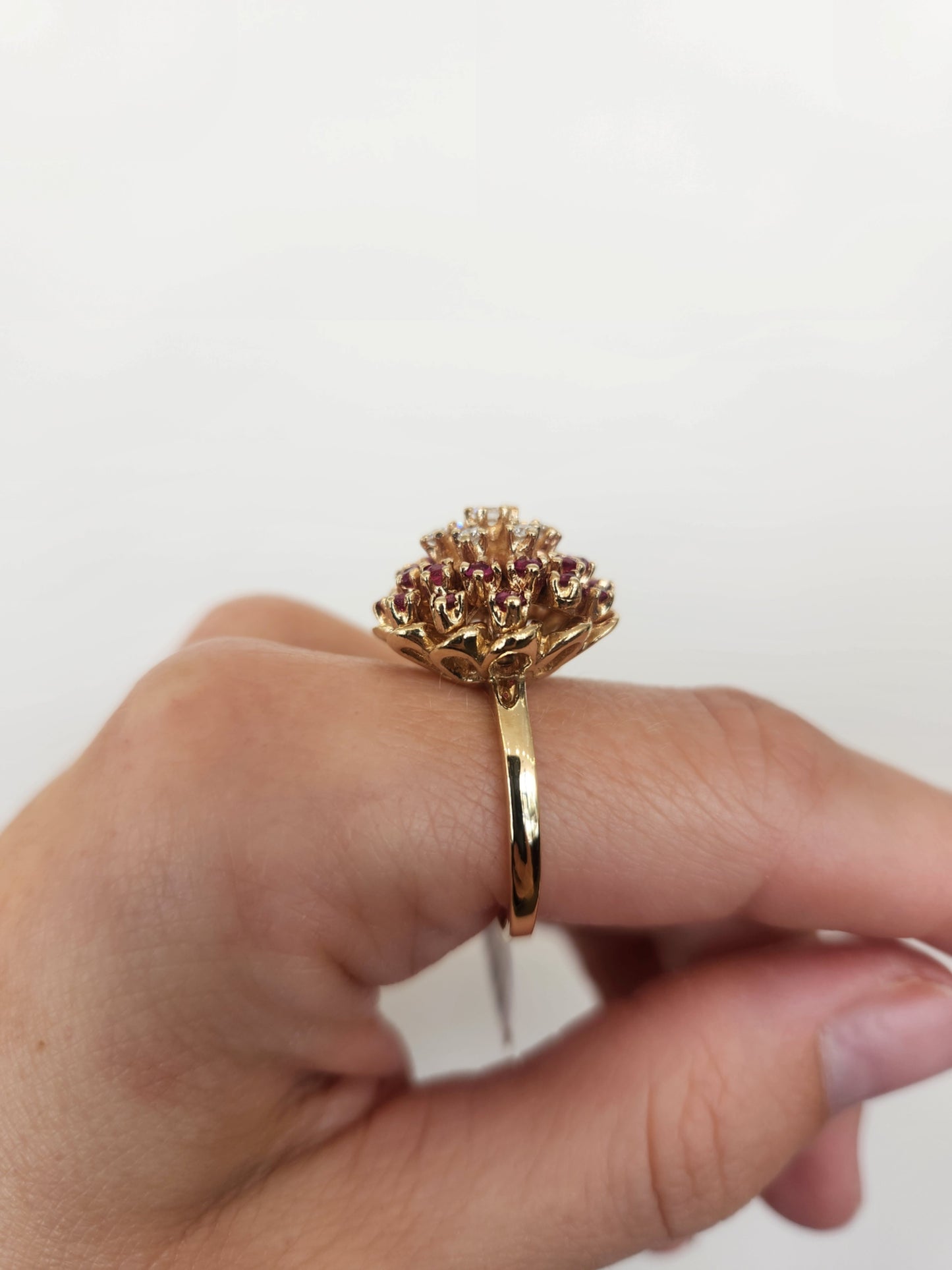 Vintage Ruby & Diamond Cluster Temple Style Ring
