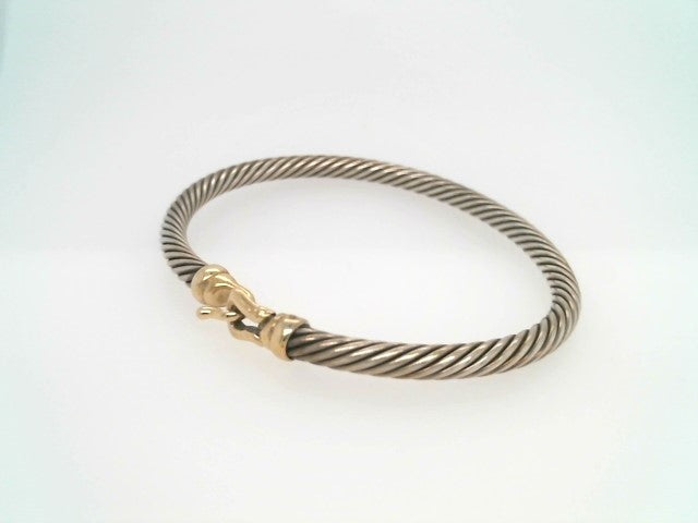 Vintage Sterling Silver & 14 Karat Yellow Gold "Cable" Hook Clasp Bangle Bracelet, Signed David Yurman