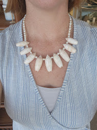 Sterling Silver Florida Lettered Olive Shell And Freshwater Pearl 1/2  Collar Necklace 19"