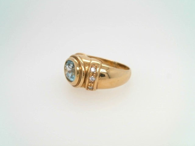 Vintage 18 Karat Yellow Gold Bezel Set Aquamrine Ring With Diamond Accents