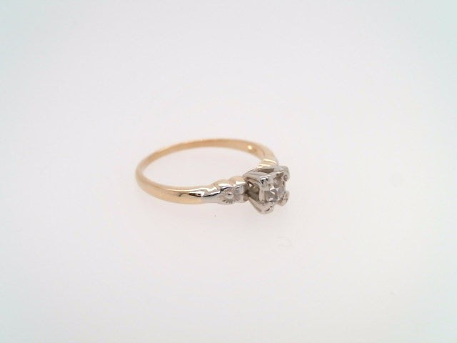 Vintage 14 Karat Yellow And White Gold Diamond Engagement Ring With Fl