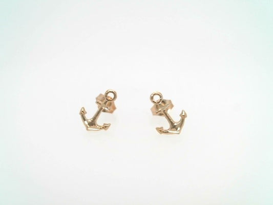 Vintage 14 Karat Yellow Gold Small Anchor Stud Earrings