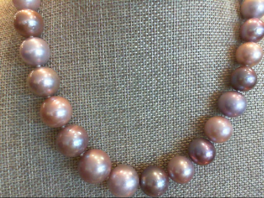 14 Karat Yellow Gold 11.5-14.5 Mm Natural Lavender & Blush Hued Freshwater Pearl Strand Necklace With Lobster Clasp, 17.5"