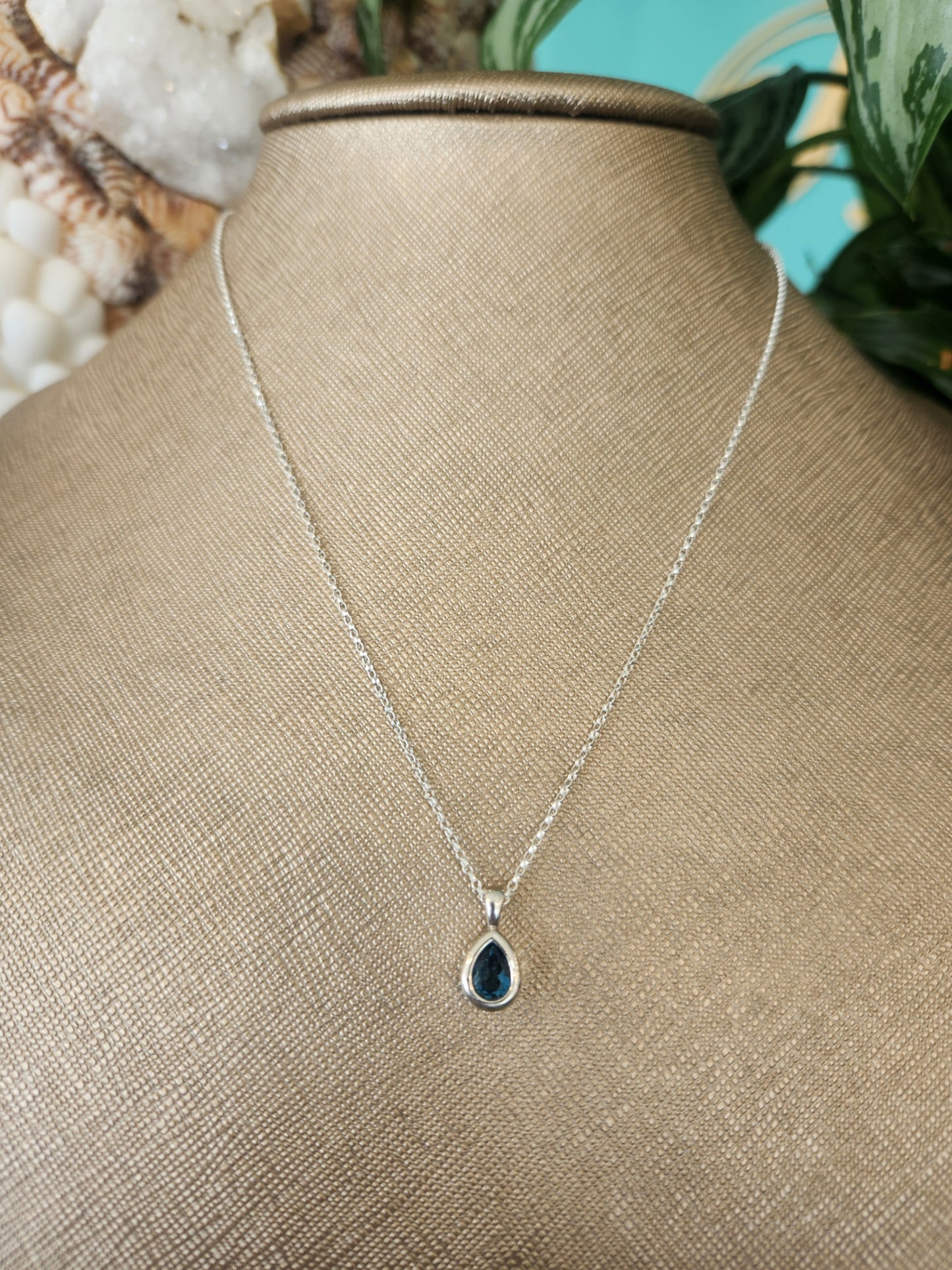 Sterling Silver Bezel Set Pear Blue Topaz Solitaire Pendant