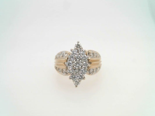 Vintage 14 Karat Yellow Gold Marquise Shaped Diamond Cluster Ring