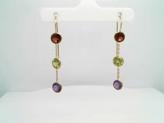14 Karat Yellow Gold Multi-Gemstone Dangle Earrings