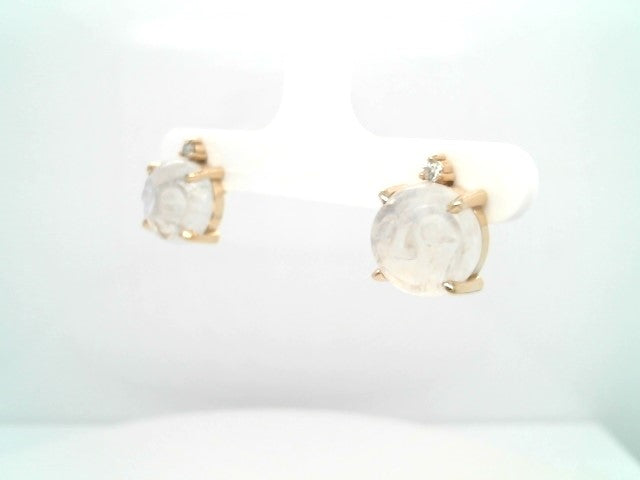 14 Karat Yellow Gold Carved Moonstone Earrings With Diamond Accents