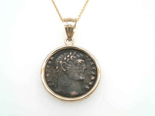 14 Karat Yellow Gold Bezel Set Bronze Roman Empire Nummus Coin Pendant