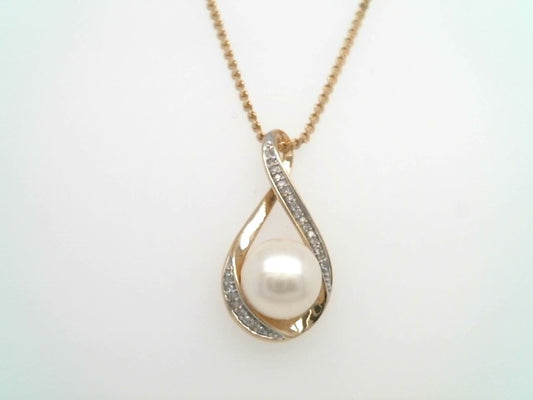Vintage 14 Karat Yellow Gold Freshwater Pearl & Diamond Freeform Pendant