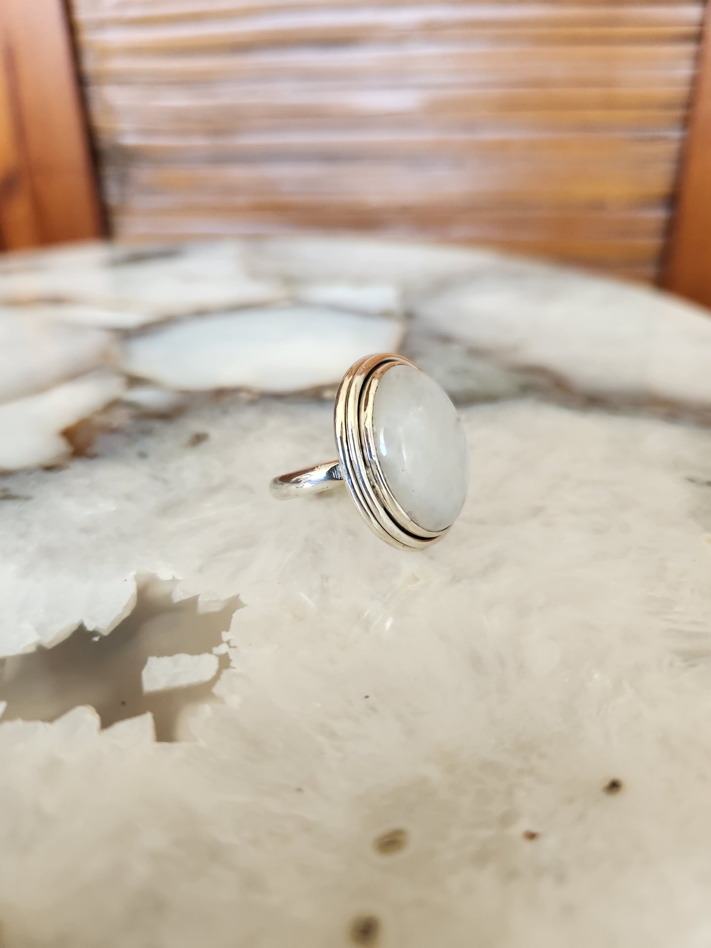 Vintage Sterling Silver Bezel Set Cabochon Moonstone Solitaire Ring