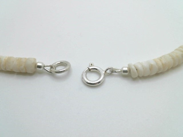 Sterling Silver 6 Mm Cream Seashell Rondel Bead Necklace With Large Spring Ring Clasp, 18"