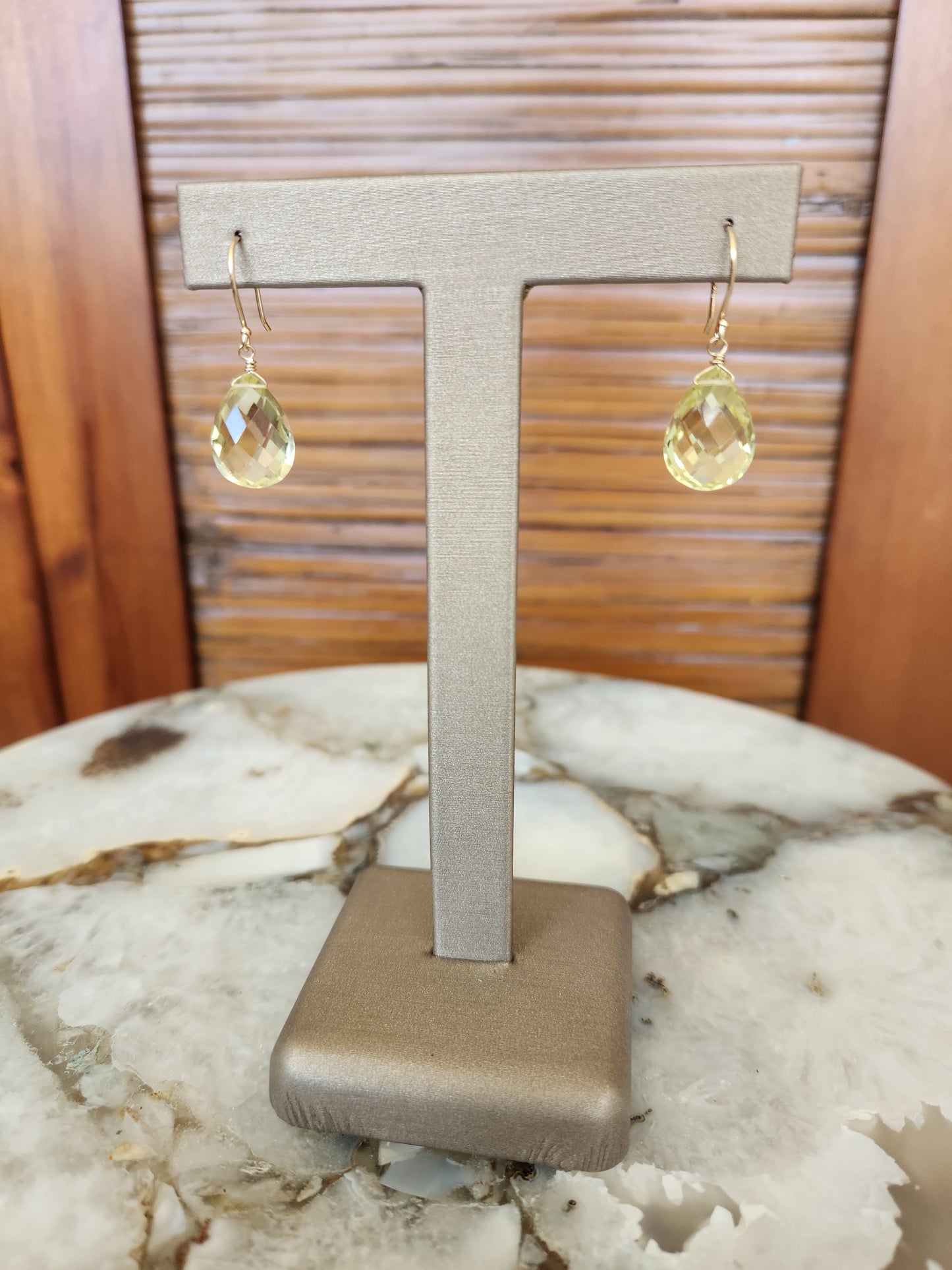 14 Karat Yellow Gold Lemon Quartz Briolette Earrings