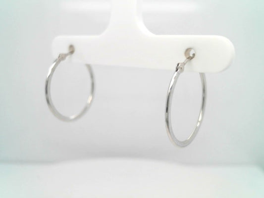 14 Karat White Gold 1 X 20 Mm Hoop Earrings