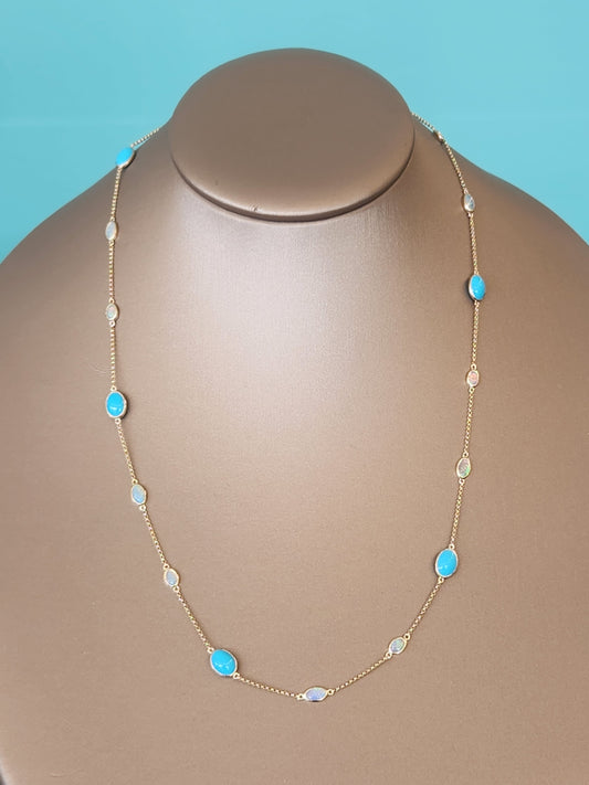 14K Yellow Gold Opal and Turquise Station Necklace (18 Inches)

Ston