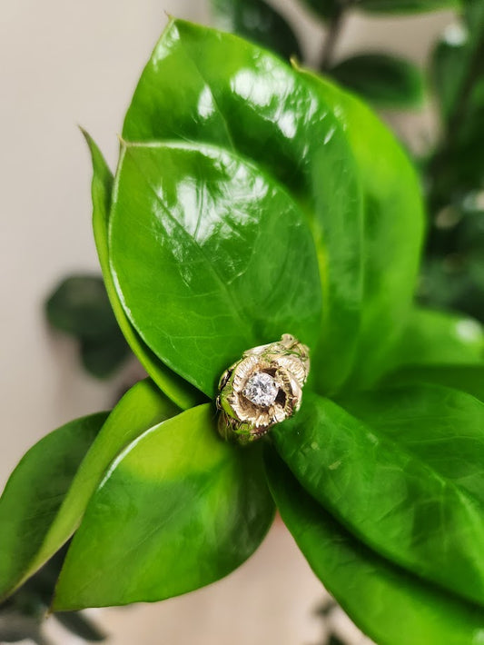 Vintage 14 Karat Yellow Gold & Platinum Rose Floral Diamond Engagement Ring