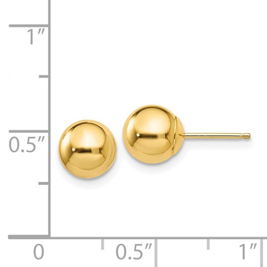 14 Karat Yellow Gold 7 Mm Ball Style Stud Earrings