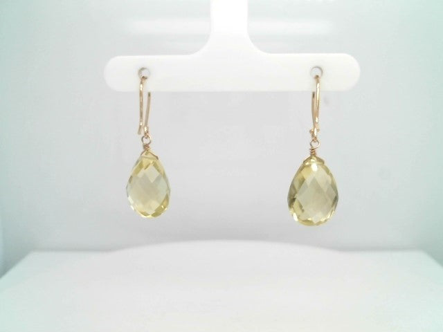 14 Karat Yellow Gold Lemon Quartz Briolette Earrings