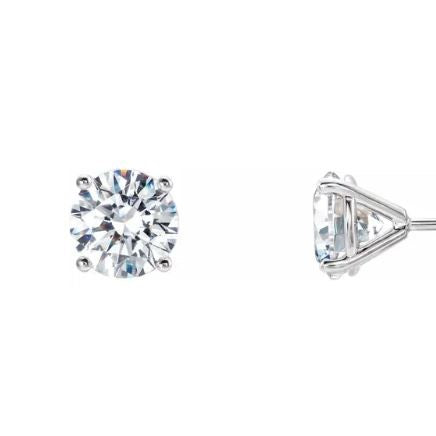 14 Karat White Gold 4 Prong Martini Set Lab Grown Round Brilliant Diamond Solitaire Stud Earrings