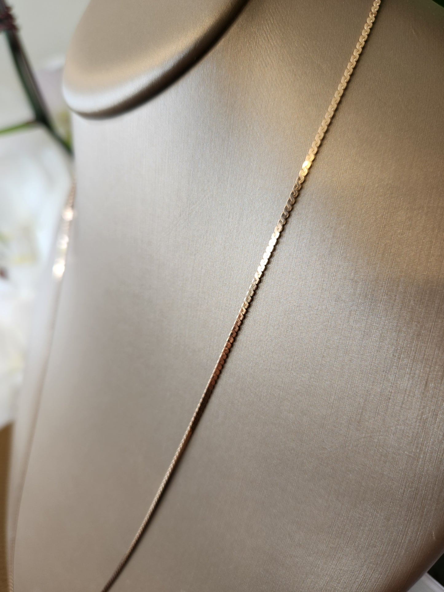24" 14K Rose Gold 1.5mm S=Shaped Flat Chain Necklace with Spring Ring Clasp