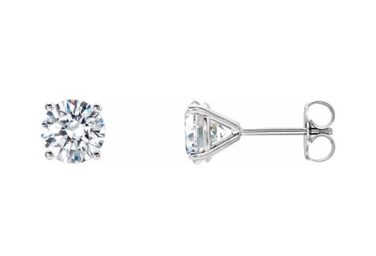 14 Karat White Gold 4 Prong Martini Set Lab Grown Round Brilliant Diamond Solitaire Stud Earrings