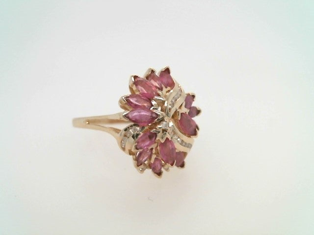 Vintage 14 Karat Yellow Gold Marquise Ruby & Diamond Cluster Ring