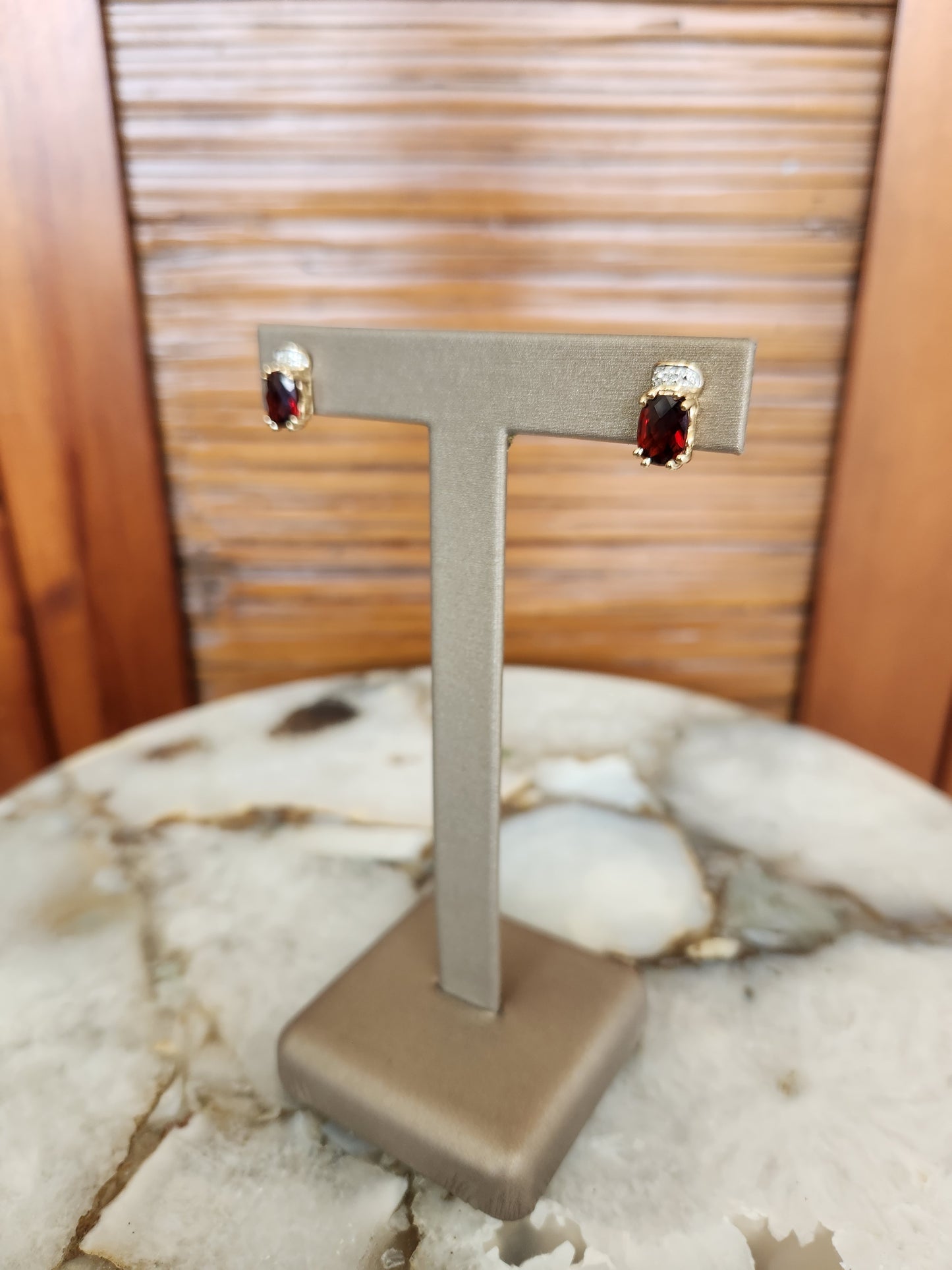 Vintage 10 Karat Yellow Gold Garnet & Diamond Earrings