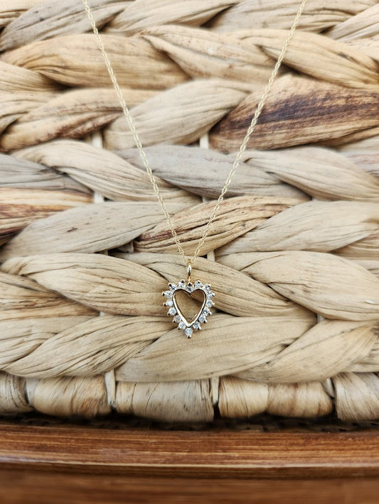 Vintage 14 Karat Yellow Gold Diamond Heart Pendant