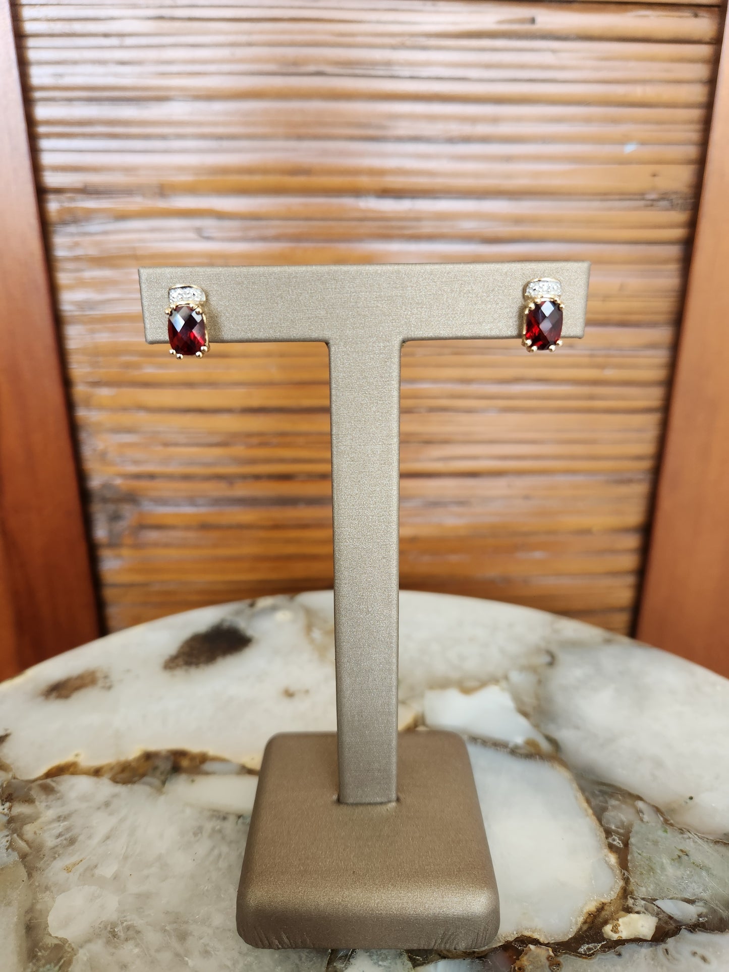 Vintage 10 Karat Yellow Gold Garnet & Diamond Earrings