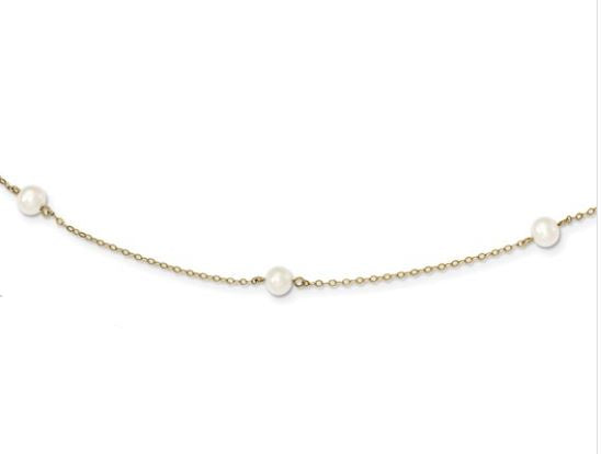 14 Karat Yellow Gold 5-6 Mm Cultured Freshwater Pearl By The Yard Style Necklace 16"
