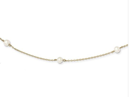 14 Karat Yellow Gold 5-6 Mm Cultured Freshwater Pearl By The Yard Style Necklace 16"