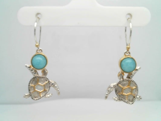 Sterling Silver And 22 Karat Yellow Gold Vermail Turtle Earrings With Amazonite