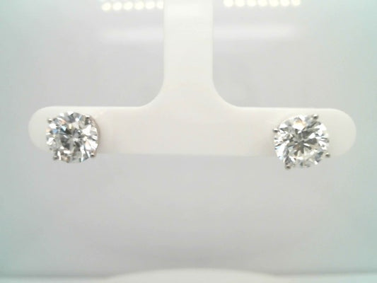 14 Karat White Gold 4 Prong Basket Set Lab Grown Round Brilliant Diamond Stud Earrings