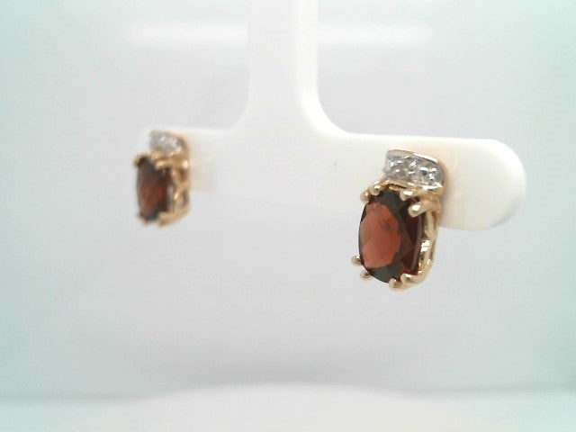 Vintage 10 Karat Yellow Gold Garnet & Diamond Earrings