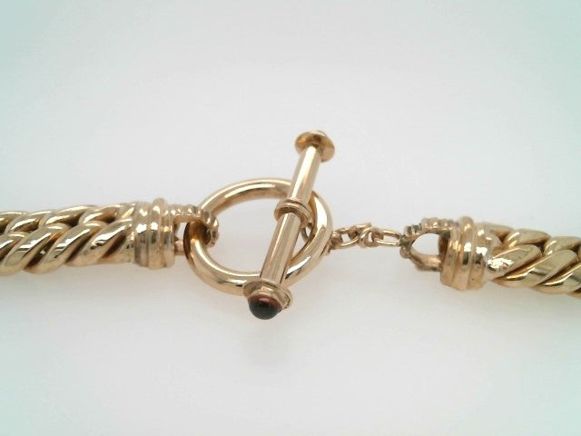 Vintage 14 Karat Yellow Gold 15.5 Mm Double Curb Link Necklace Secured By A Toggle Clasp With Cabochon Garnet Accents, 18.5"