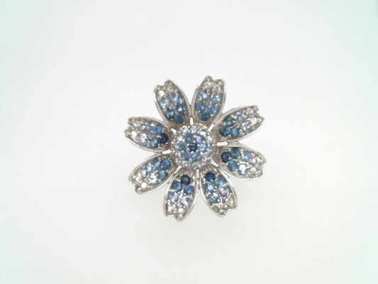 Vintage 18 Karat White Gold Blue & White Sapphire Flower Ring