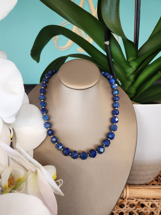 14 Karat Yellow Gold Faceted Lapis Bead Necklace, 22"
47 Beads = 7.5-