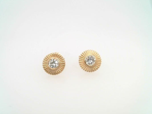 14 Karat Yellow Gold Bezel Set Diamond "Sunburst" Earrings