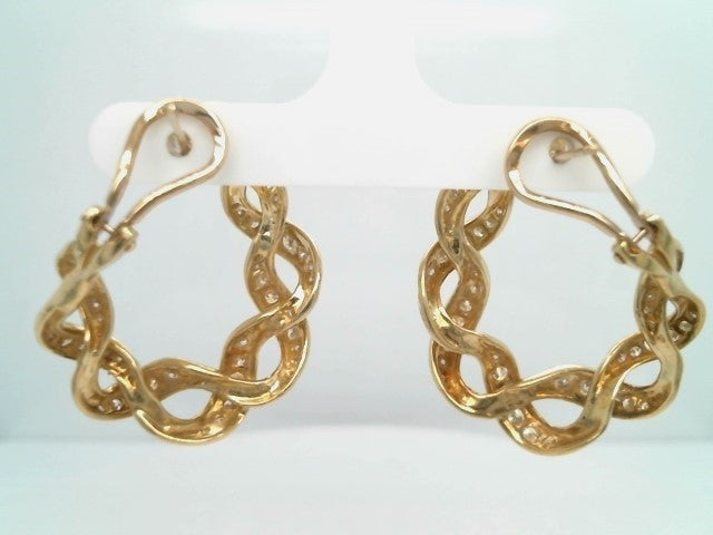 Vintage 18 Karat Yellow Gold "Twisted Ribbon" Diamond Hoop Earrings