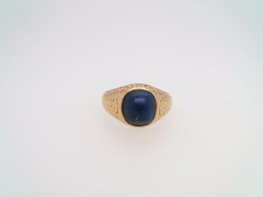 Vintage 18 Karat Yellow Gold High Dome Cabochon Lapis Lazuli Ring With Engraving