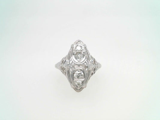 Vintage 18 Karat White Gold Marquise Shaped Filigree Ring With Diamonds
