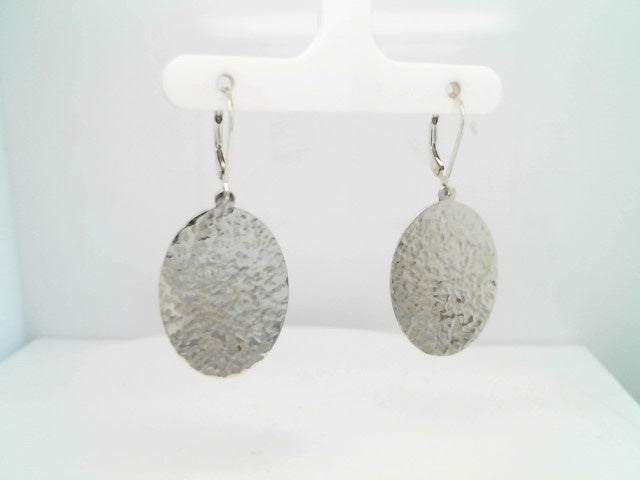 Sterling Silver Oval Dangle Earrings With Hammered Finish