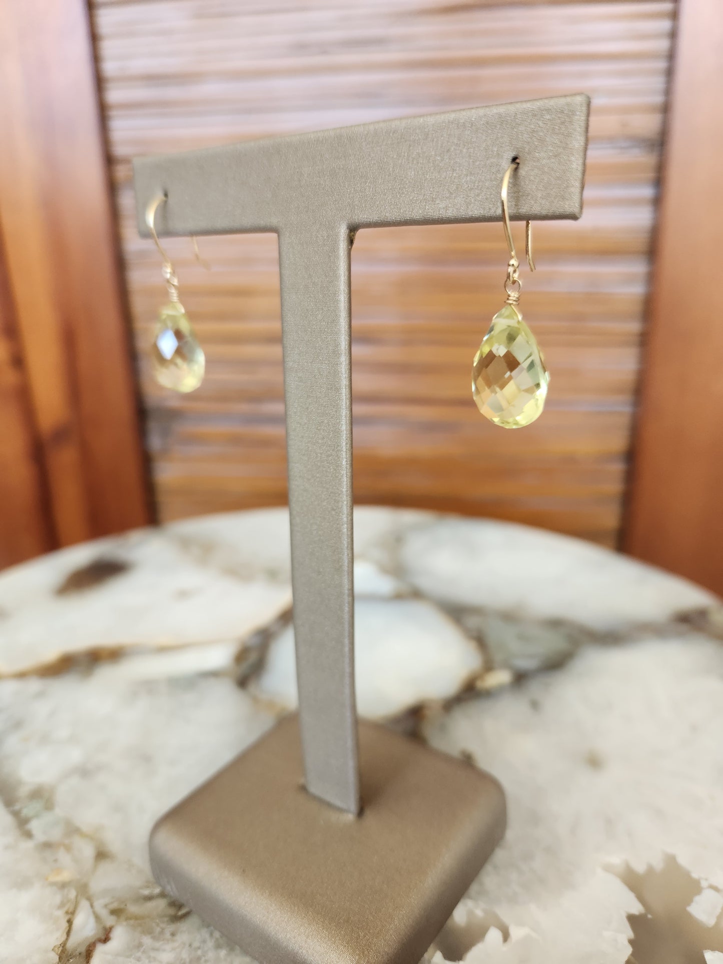 14 Karat Yellow Gold Lemon Quartz Briolette Earrings