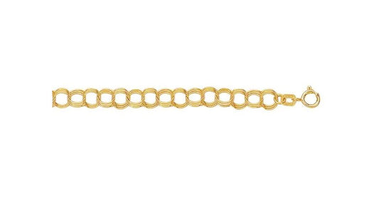 14 Karat Yellow Gold 4.2 Mm Lightweight Triple Loop Link Charm Bracelet, 7"