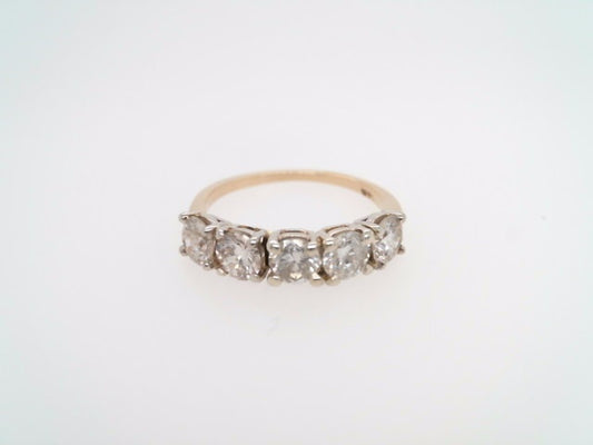 Vintage 14 Karat Yellow & White Gold 5 Stone Diamond Band Ring