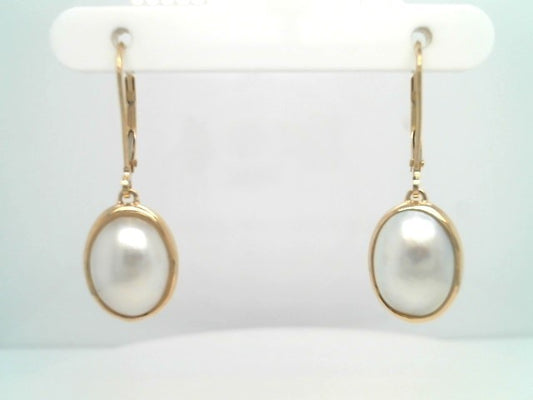 Vintage 18 Karat Yellow Gold Oval Mabe Pearl Bezel Set Earrings With Leverbacks