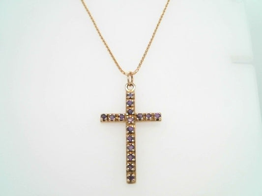Vintage 14 Karat Yellow Gold Amethyst Cross Pendant